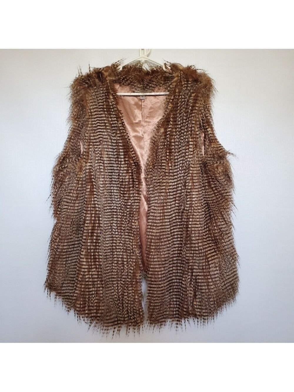 GENEOLOGY VEST WOMENS SZ 1X BROWN CREAM FEATHERS COACHELLA HIPPIE BOHO